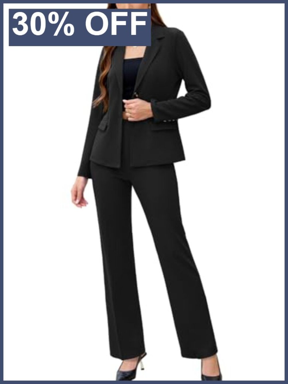 Women's 2 Piece Pantsuit Set Long Sleeve Blazer Straight Leg Office